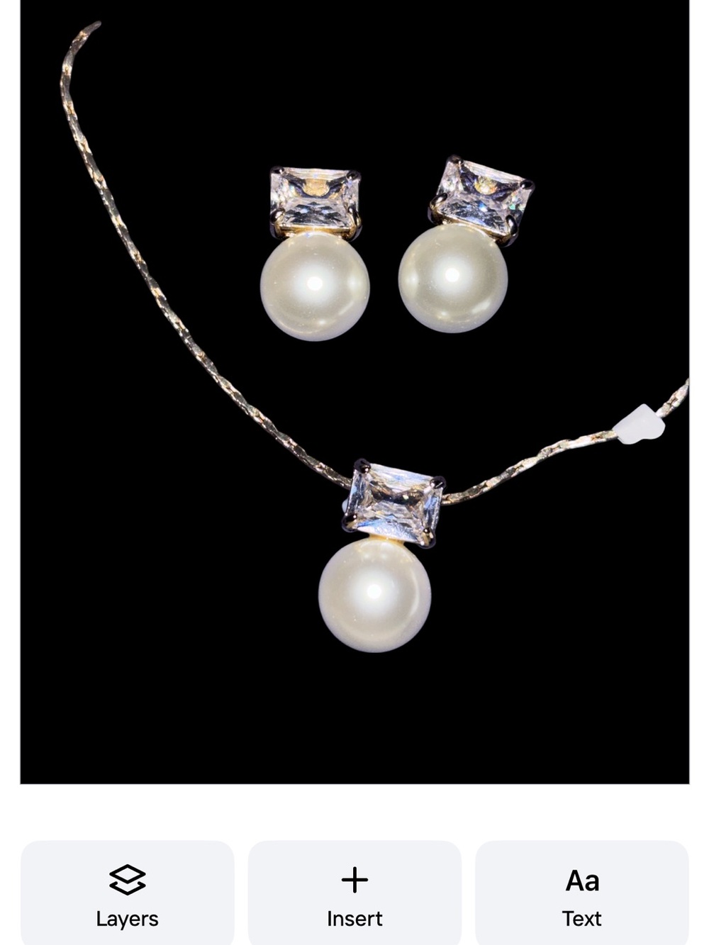 Pearl and Cubic Zirconia Pendant Necklace with Matching Earrings - White Pearls